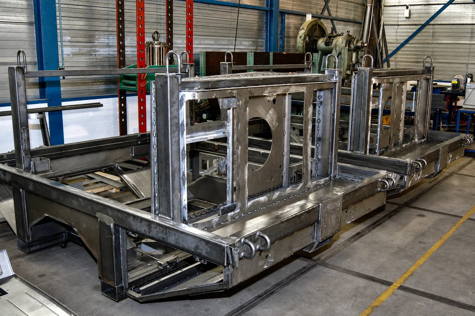 Welded steel construction frame during fabrication