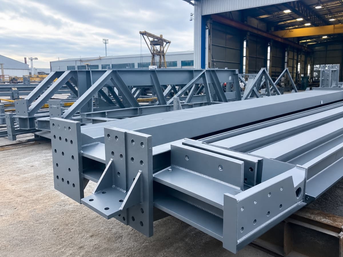 Painted welded steel structural members ready for shipment