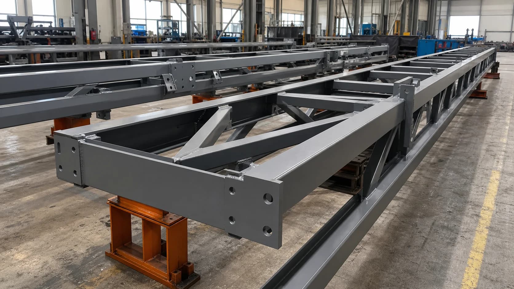 Belt conveyor steel support structure and welded frames