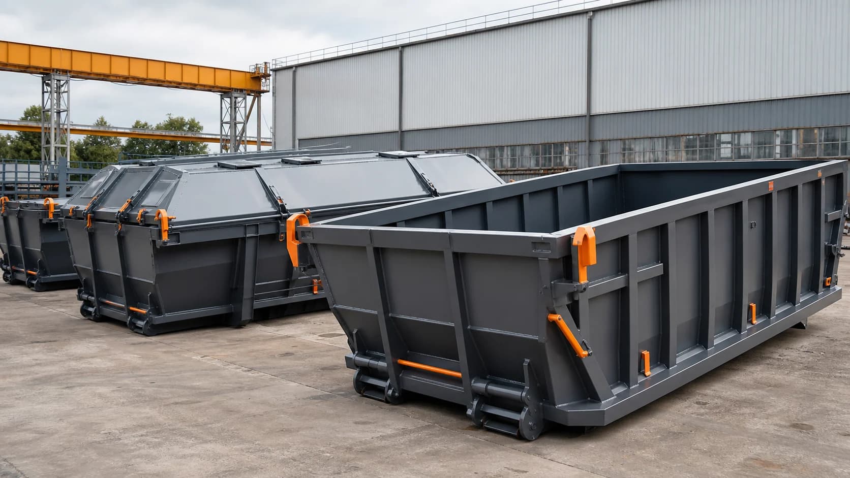Hooklift container steel body prepared for industrial use