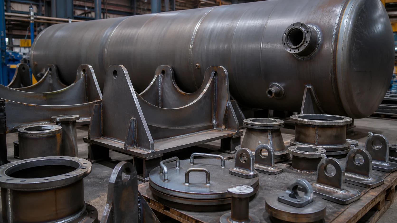 Storage container fittings, supports and welded tank components
