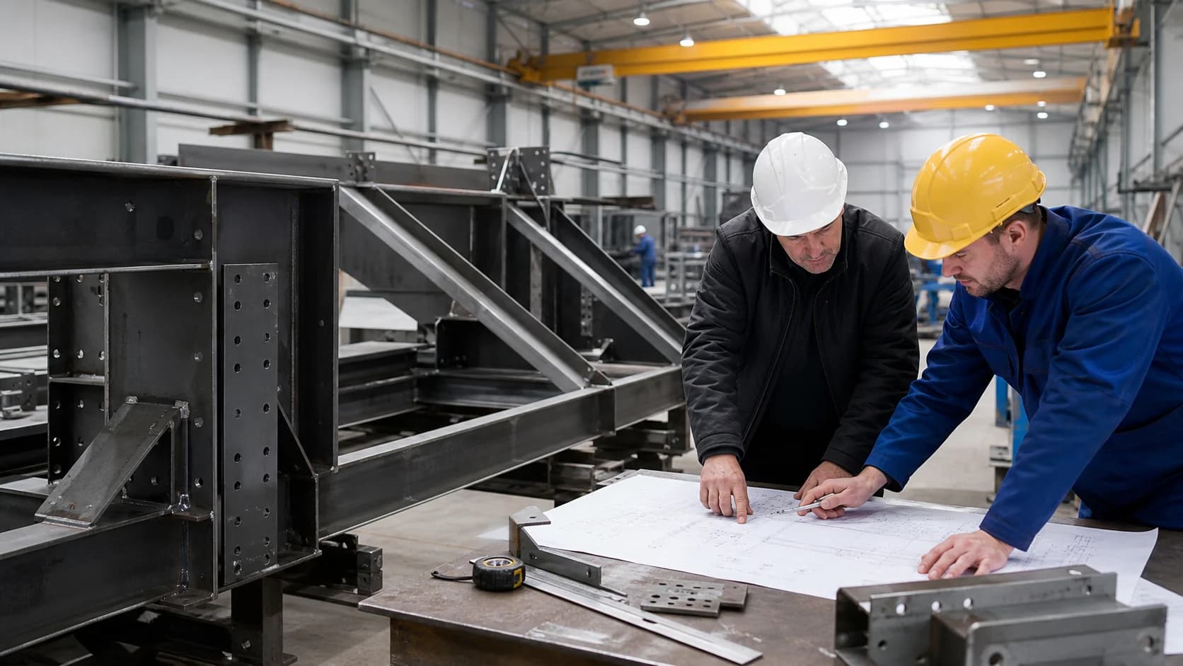 Steel fabrication subcontracting with welded steel frames and technical drawings