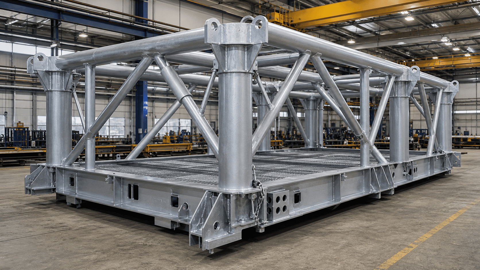 Offshore steel construction with bracing and welded joints