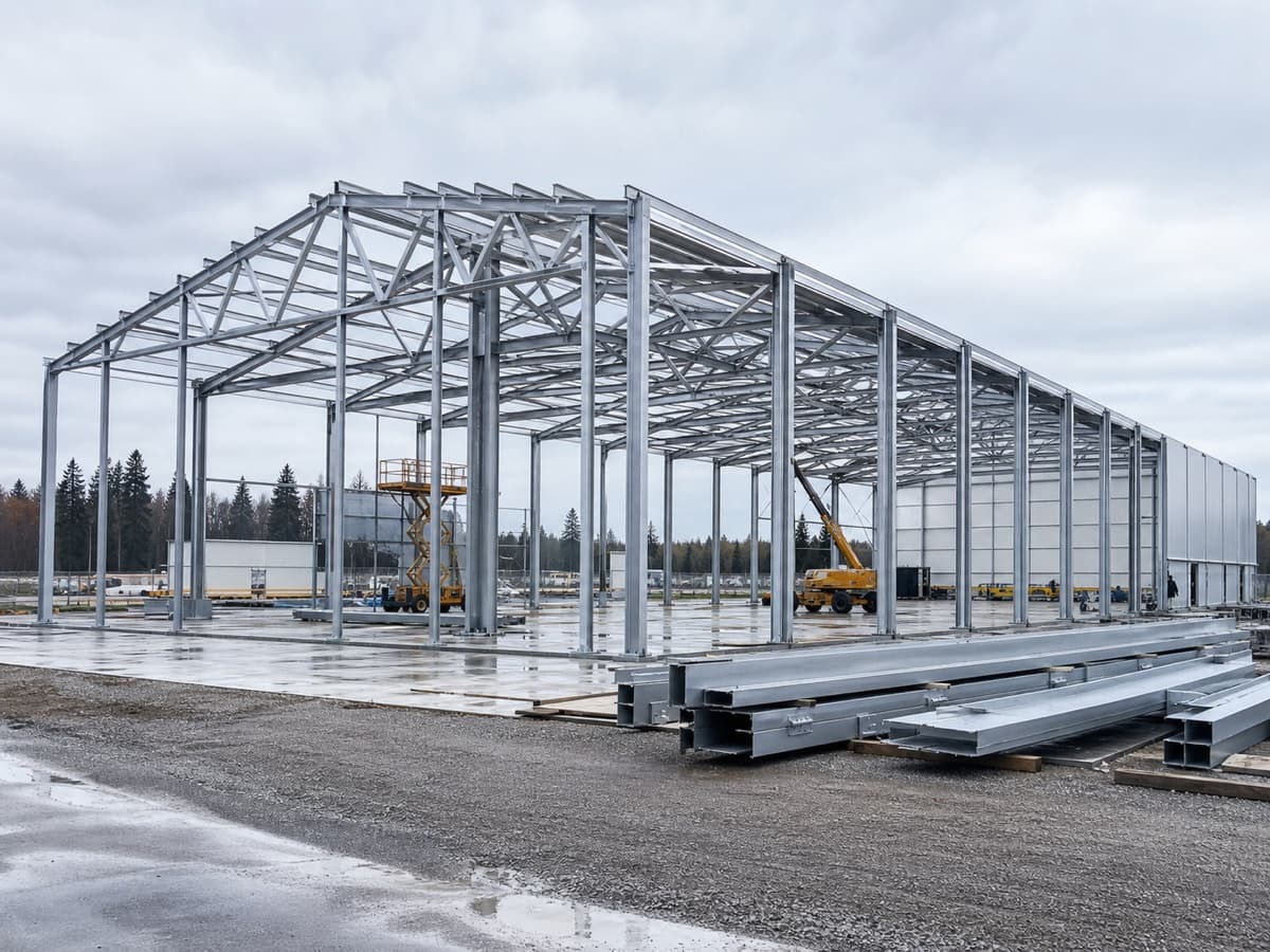 Hot-dip galvanized steel hall framework with roof trusses and columns